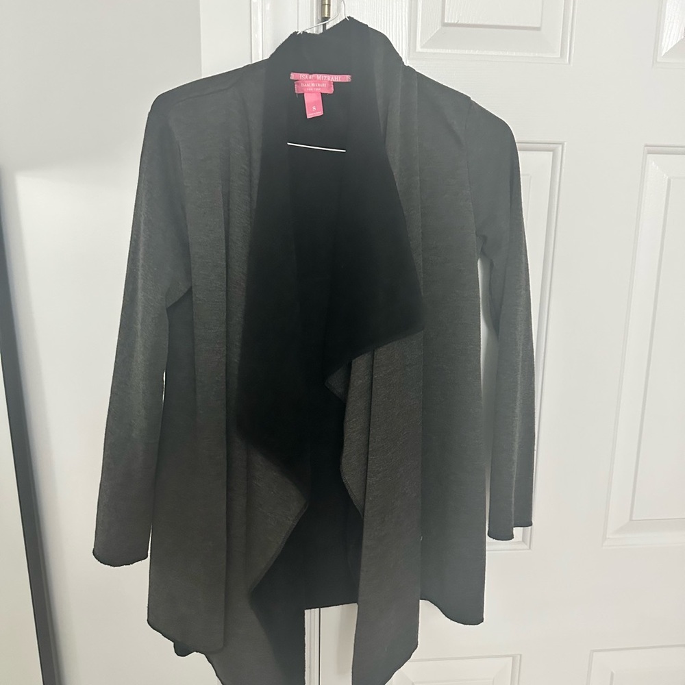 Isaac Mizrahi Charcoal and Black Drape Cardigan